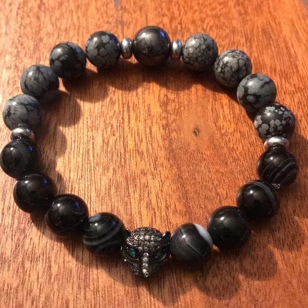 Jaguar, Onyx & Snowflake Obsidian Energy Bracelet